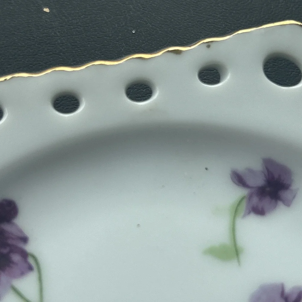 VINTAGE NORCREST SWEET VIOLET Lemon Plate Gold Handled (MODEL 5/482) Japan